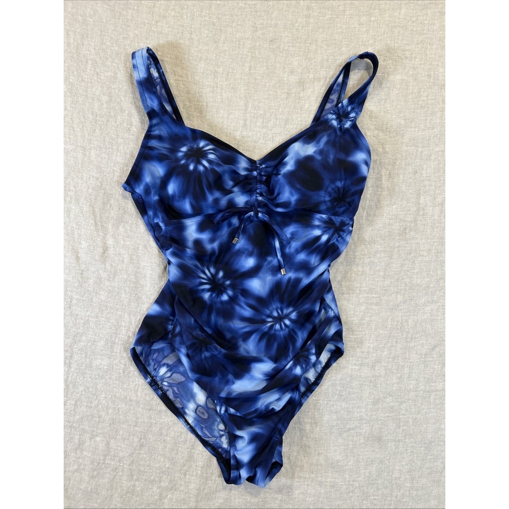 Aqua Green Women's One Piece Swim Suit Blue Black Tie Dye Medium